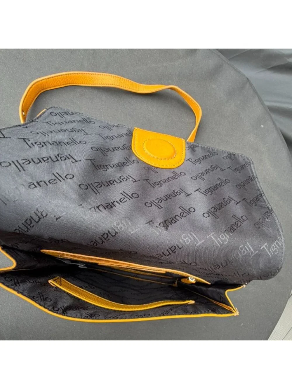 Tignanello Yellow Leather Crossbody Bag Adjustable Strap Organizer Purse - Picture 8 of 16